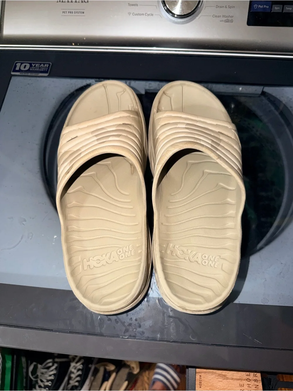 HOKA ONE ONE Ora Recovery Slides Beige Cream Camo Comfort Sandals Sz 11